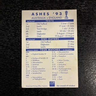 Ashes 1993 Australia V England ABC Radio Fixture Card Programme
