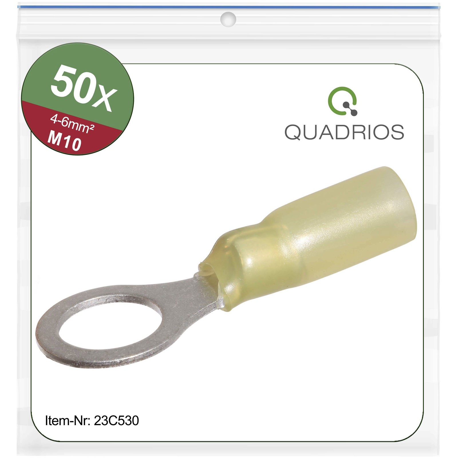 Quadrios Ring Terminal 50 pcs 6mm² Ø10.5mm Yellow Insulated