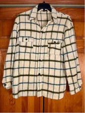 Vintage h.i.s Sportswear Plaid Wool Blend Shacket Cream Green Blue 24x29.5