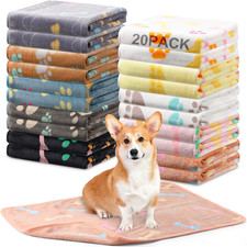 20 Pack Puppy Blankets 30 x 20 Inch Soft Fleece Paw Print Washable Pet Mats for