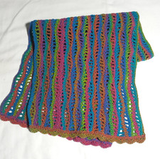 Handmade Crochet Rainbow Wavy Scarf Shawl - 16" x 55"