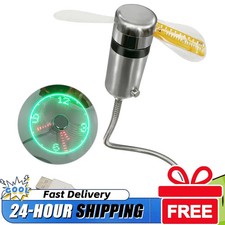 Clock Fans Time Temperature Display Small Night Light USB Powered LED Clock Fan