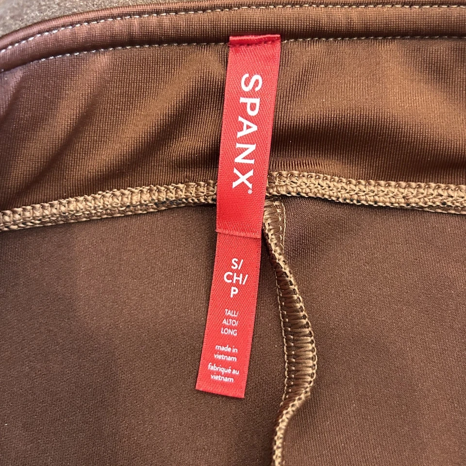Spanx Faux Suede Leggings Women's Size Small Tall Ankle Rich Caramel Slimming - Image 3 of 4