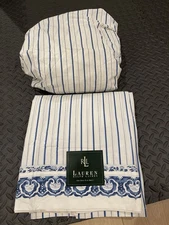 Ralph Lauren PORCELAIN Blue KING FLAT SHEET JONQUIL Queen Fitted Tamarind White