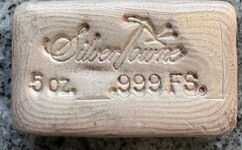 Rare! Silvertowne 5 Troy Oz .999 Fine Silver Rectangular Hand Poured Bar
