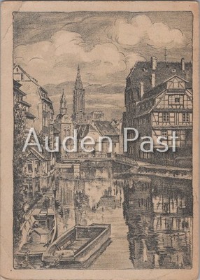 Straßburg Frankreich Kanal Mittelalter Häuser Dom Skizze Postkarte verschickt 19xx