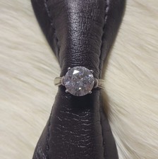 Vintage Sterling Silver Cz Clear Ring Solitaire Engagement Classic Size 6