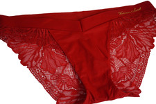 .VTG VICTORIA'S SECRET BODY BY VICTORIA SATIN LACE RED BIKINI PANTY L