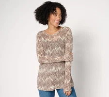 LOGO by Lori Goldstein Women's Top Plus Sz 2X Printed Mesh Brown A613723