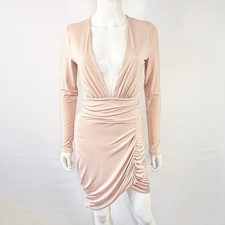 NBD Pink Coco Dress Size Small Long Sleeve Mini Bodycon Cocktail Off Slate Color