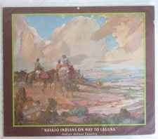 Vintage Santa Fe Railroad cardboard advertising print " Navajo Laguna" CR 1938