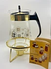 Vintage 1960s Pyrex 8 Cup Town&Country Glass Coffee Carafe Warming Stand, Lid