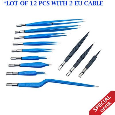 Electro Surgical EU Electro Insulated Bipolar Forceps Ophthalmic tweezers 12 PCS