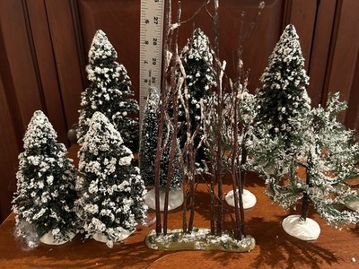 Lot of 10 Christmas Village Frosted Snowy snow covered Trees Variety - 9'' and 6 