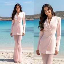 Casual Women Suit Double Breasted Jacket Peak Lapel Holiday Fashion Modern