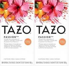 TAZO Passion Herbal Tea Bags, Hot or Iced, Caffeine 20 Bags Pack of 2 