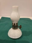 Antique Miniature Oil Lamp White Milk Glass Chimney & Beehive Base 4.5" Tall