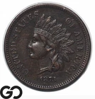 1873 Indian Head Cent Penny, Open-3, Choice AU Better Date
