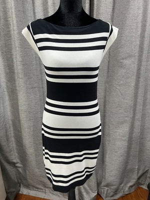 NWOT FRENCH CONNECTION Striped knee length  stretch dress flutter sleeves size 6