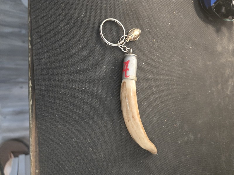 Deer Antler Keychain w/ Football Charm - "Alabama Crimson Tide"
