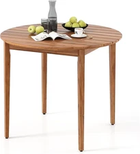 Round Outdoor Dining Table for 4 People, 36 Inch Acacia Wood Patio Table with Sl