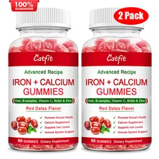 Red Date Gummies Iron Calcium Gummies for Women, Kids Adults Supports Energy 2PC