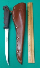 Vintage Sharp Brand Japan Fillet Fish Knife with Leather Sheath