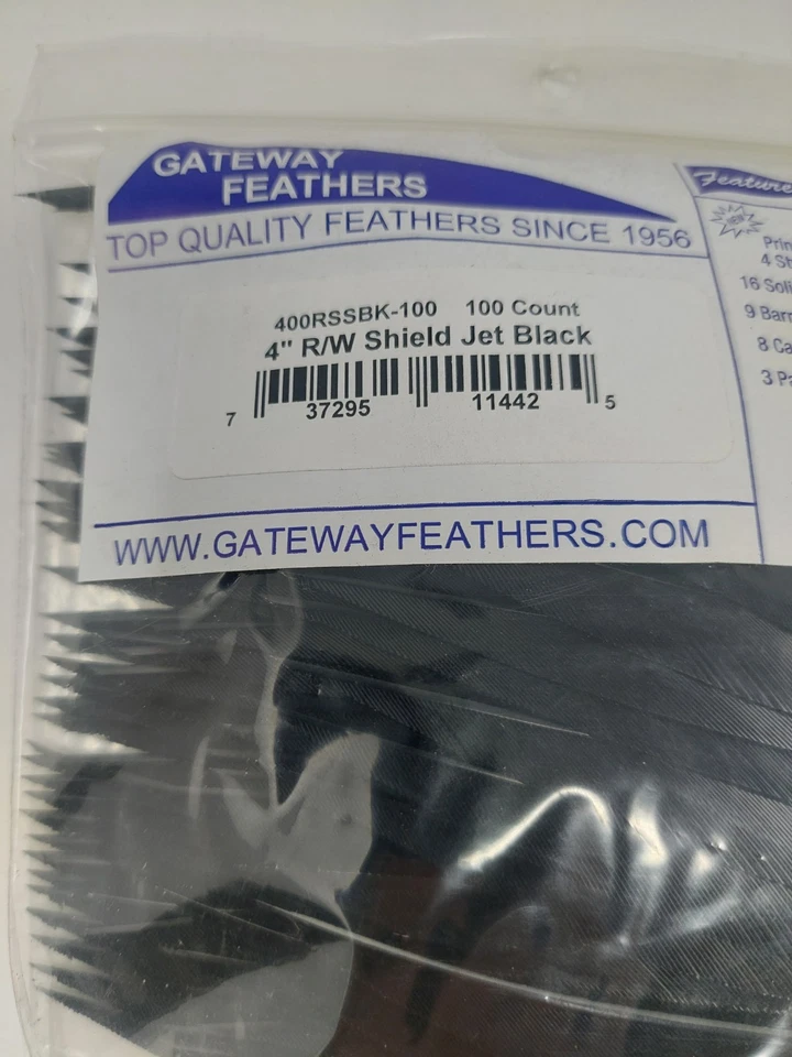 100 Pack Gateway Feathers 4" Right Wing: Shield Jet Black 400RSSBK-100 - Image 3 of 4