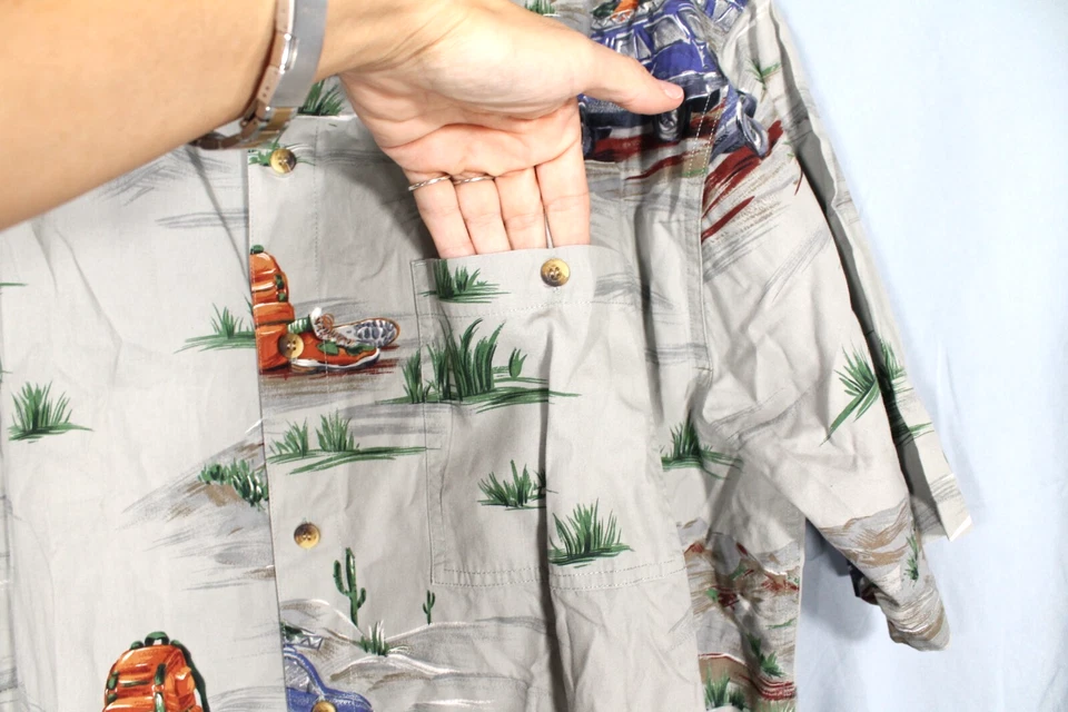 G.P.S. GLOBAL TRACKING Men's Gray TWILL Button-Up CAMPING IN THE DESERT Shirt XL - Image 3 of 4