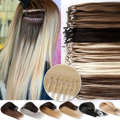 150 Strähnen Remy Echthaar Microring Loop Extensions Haarverlängerung 0.5G 1G DE