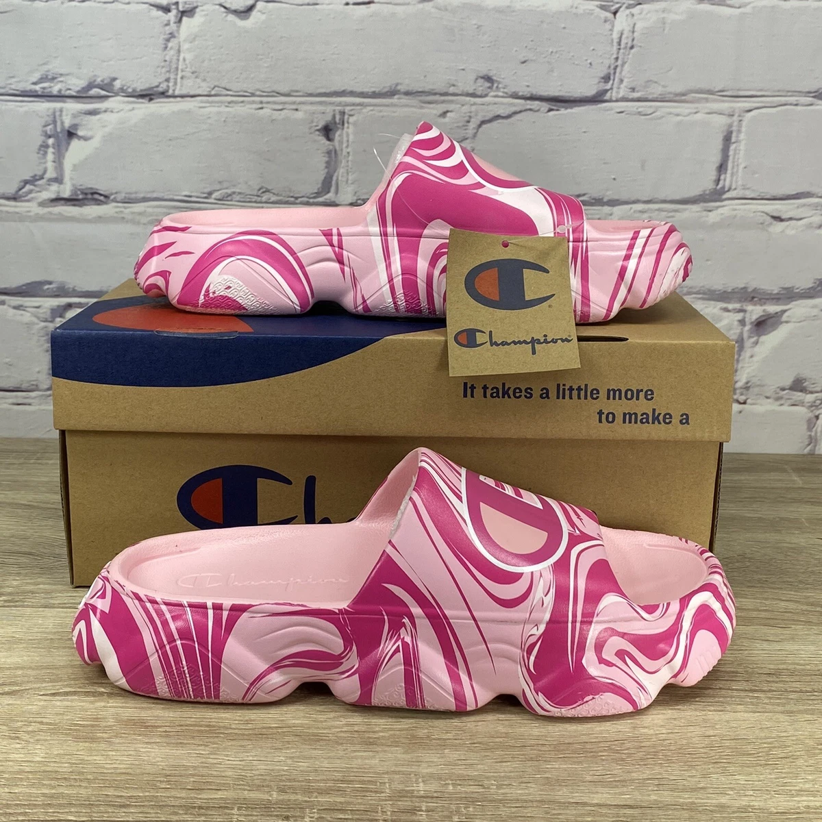 NEW Champion Meloso Squish Swirl Pink Slides Sandals Women s Size 9