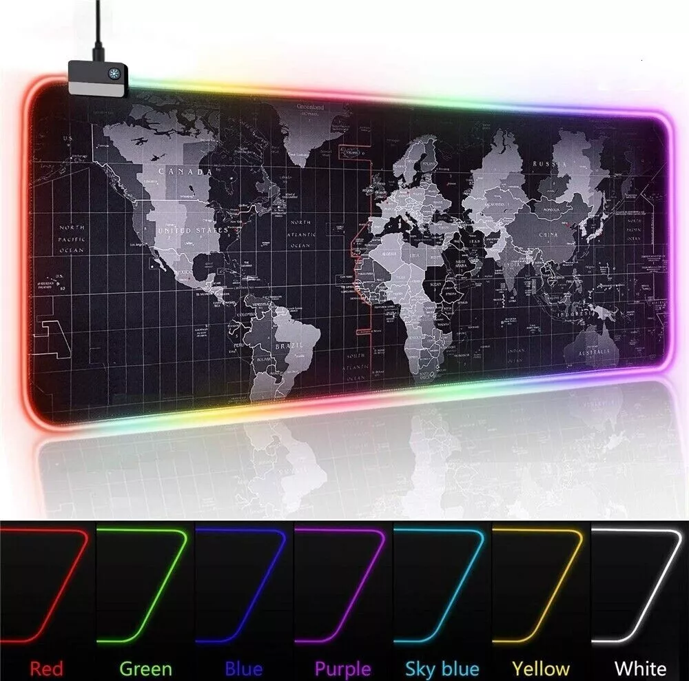 For RGB LED Extra Large Gaming Mouse Pad Oversized Glowing World
