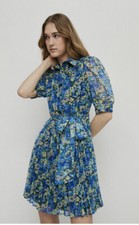 Warehouse Short Sleeve Pleated MinI Shirt Dress Floral BNWT UK 10 RP £69 NO BELT