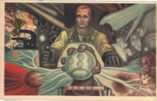 Atomic Age Crystal Ball Magic Space Cosmos Science Art Nouveau Vintage Postcard