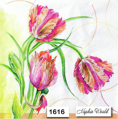 (1616) TWO Individual Paper Luncheon Decoupage Napkins - PARROT TULIPS FLOWERS