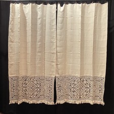 Antiche Tende Ricamate A Mano Tela Grezza E Filet Perfette 120x205cm A Pannello