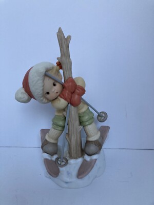 Enesco Skier Figurine Lucie Attwell  A Bit Tied Up Just Now But Cheerio  Skiing