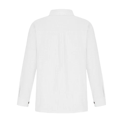 Women Linen Cotton Shirt Button Up Tops Long Sleeve Casual Loose Blouse Casual - Bild 11 von 48