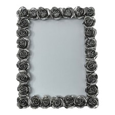 Vintage Silver 3D Rose 5x7 Photo Frame Romantic Floral Pewter Look Heavy 17 oz