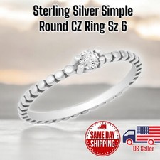 Sterling Silver 925 Simple Round Cz Ring Band Size 6