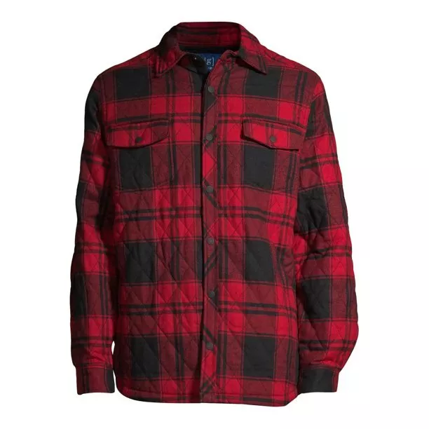George Men s Plaid Lined Shirt Jacket Red Size XL XG 46 48