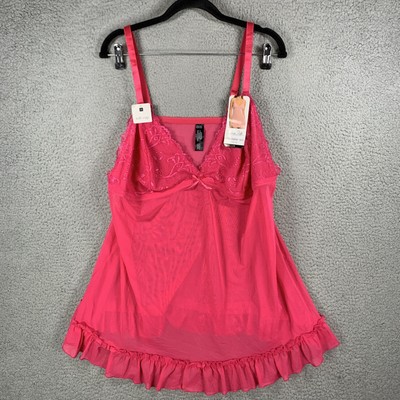 Rene Rofe Cami Slip Dress Lingerie Pink Lace Soft Cup Bow 1X NWT 