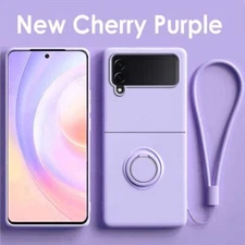 Liquid Silicone Case For Samsung Galaxy Z Flip 5 4 Ring Bracket Cover Lanyard