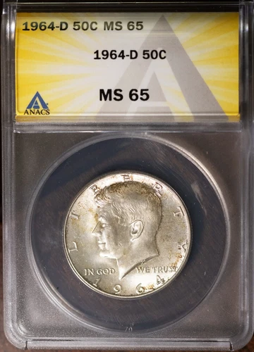 1964-D 50c Silver John F Kennedy Half-dollar MS 65 ANACS # 7351583 + Bonus