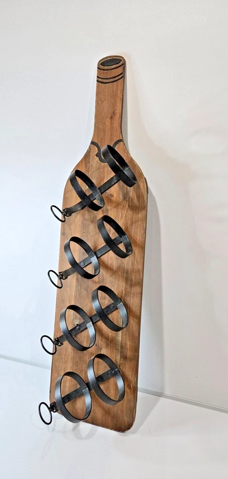 Rack de vinho madeira montado na parede com 4 suportes para garrafas de vidro de vinho (único e raro) - Imagem 3 de 4