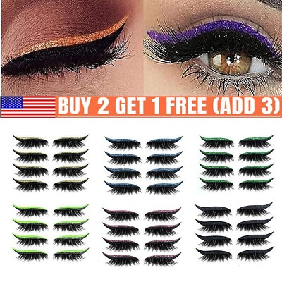 8x Reusable Eyeliner and Eyelash Stickers 7 Color Women Make Up Glitter Lashes