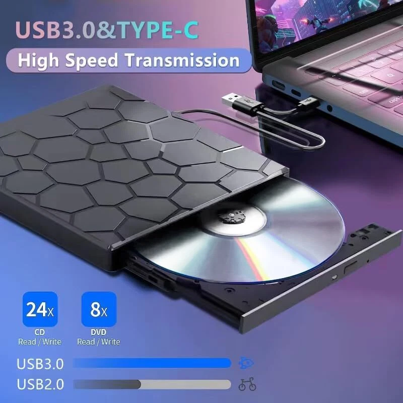 External CD DVD Drive USB 3.0 Type-C External with SD/TF Card Reader RW Burner - Image 4 of 4
