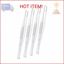 FOCMKEAS 4 PCS 8 Inch Stainless Steel Tweezers, with Straight Round Blunt Serrat