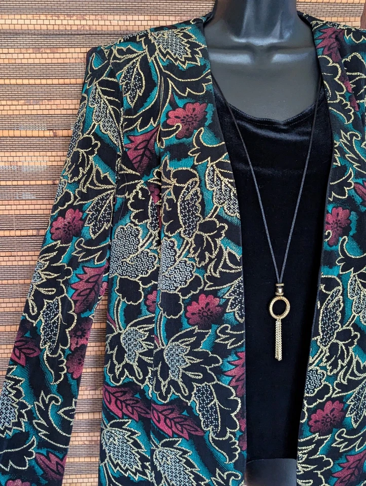 Conjunto de collar chaqueta Twofer Top floral vintage de R&M Richards Karen Kwong talla 16 Foto 2 de 4