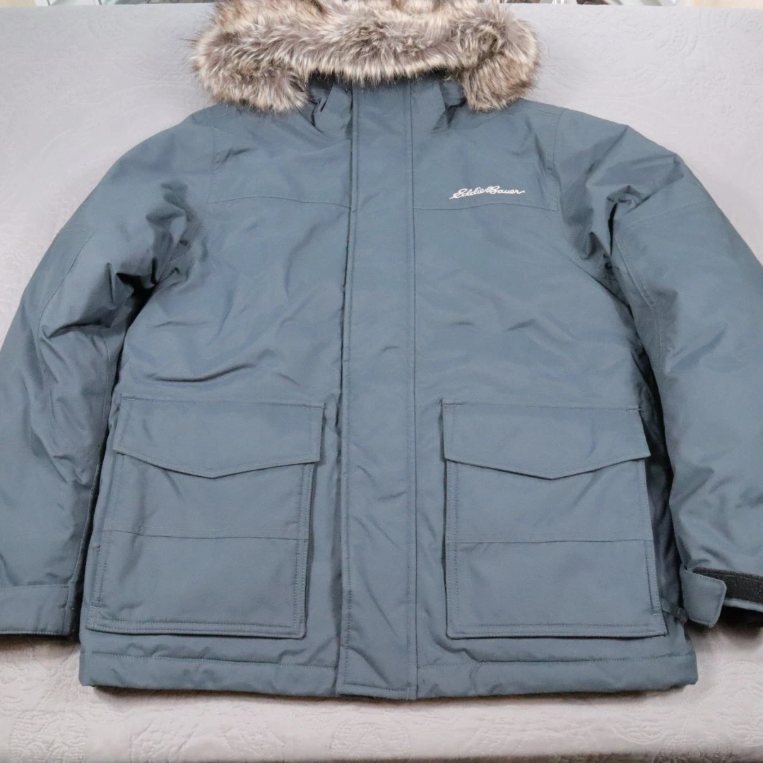 Eddie Bauer Nordic Down Parka Mens Small Blue WeatherEdge Faux Fur Hooded EB550 - product detail image 1